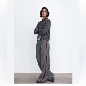 Zara Tan Pants with Red Accent